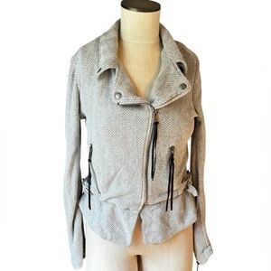 Diesel Women’s Chevron Light Gray Racer Moto Cotton Knit Jacket Size XS